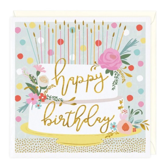 Whistlefish Card - Floral and Gold Cake Birthday Card (DELIVERY TO EU ONLY)