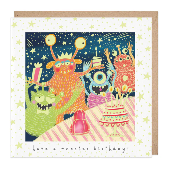 Whistlefish Card - Glow In Dark Monster Cake Birthday Card