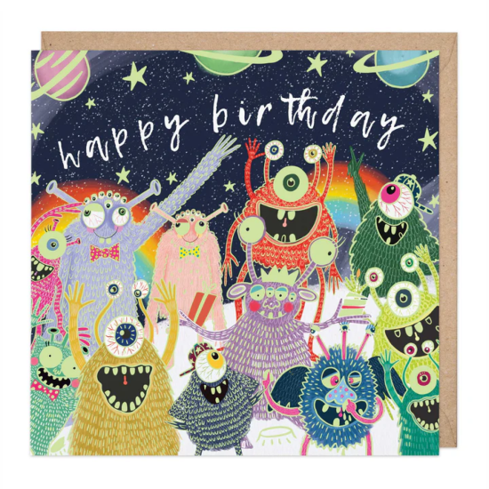 Whistlefish Card - Glow in the dark aliens birthday card