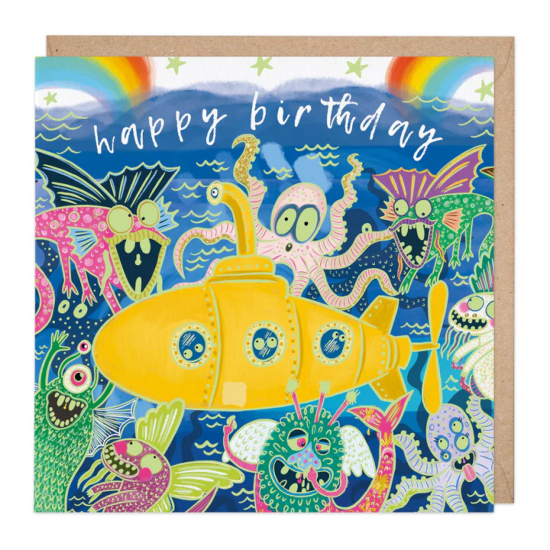 Whistlefish Card - Glow in the dark sea monsters birthday card