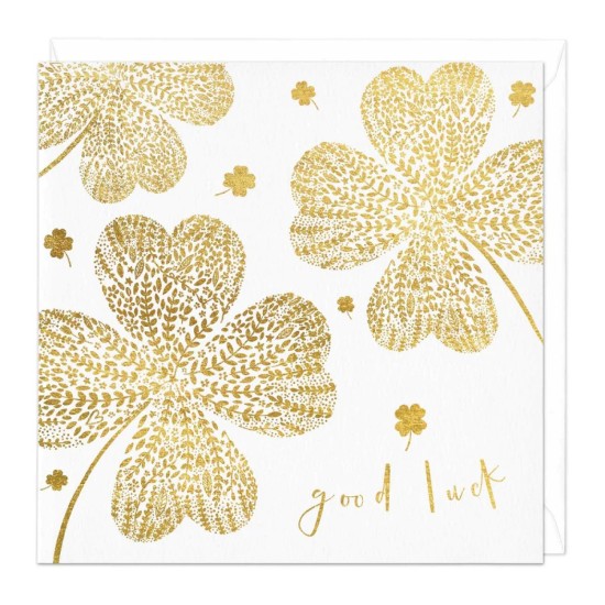 Whistlefish Card - Gold Good Luck Clovers Card (DELIVERY TO EU ONLY)