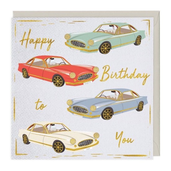 Whistlefish Card - Happy Birthday Classic Cars Card (DELIVERY TO EU ONLY)
