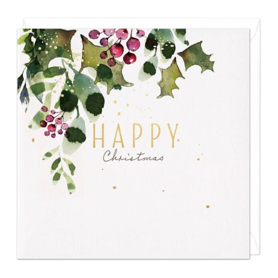 Whistlefish Card - Happy Christmas White Holly Card (DELIVERY TO EU ONLY)