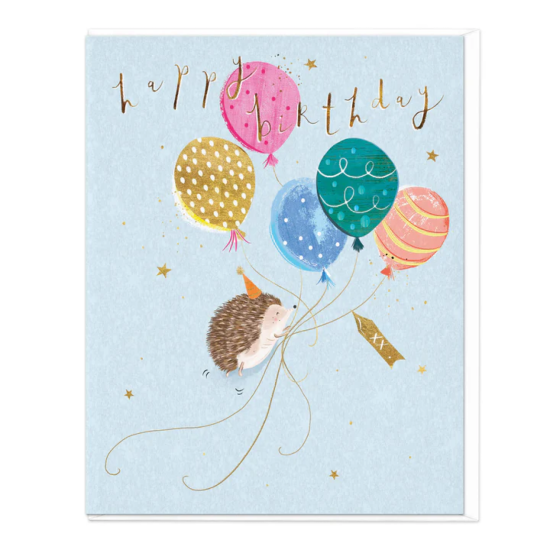 Whistlefish Card - Hedgehog and Balloons Birthday Card