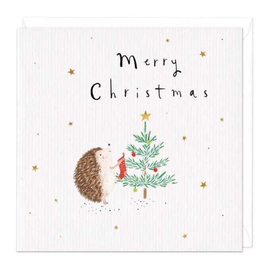 Whistlefish Card - Merry Christmas Hedgehog Decorating Tree Card (DELIVERY TO EU ONLY)