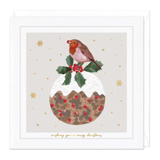 Whistlefish Card - Merry Christmas Robin on a Pudding Card (DELIVERY TO EU ONLY)