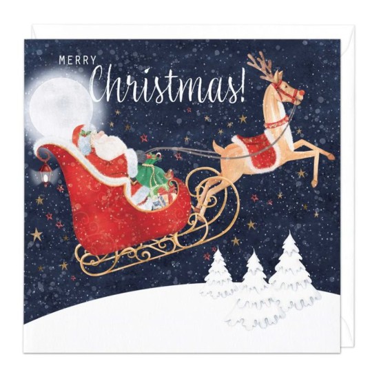 Whistlefish Card - Merry Christmas Santa and Sleigh Card (DELIVERY TO EU ONLY)