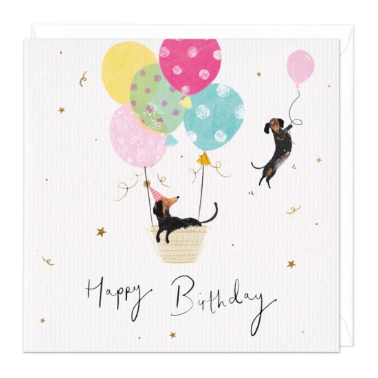 Whistlefish Card - Sausage Dog balloons Birthday Card