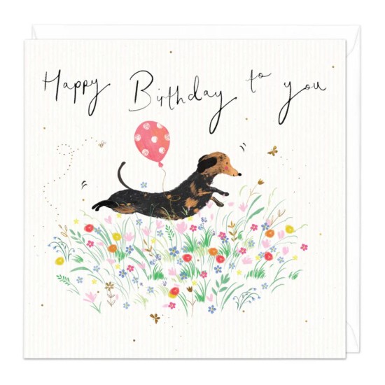 Whistlefish Card - Sausage Dog Floral Happy Birthday to you