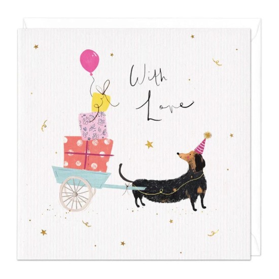 Whistlefish Card - Sausage Dog Present Cart Birthday Card