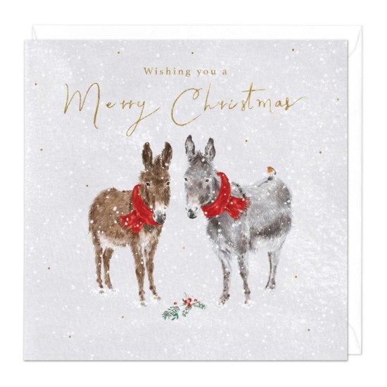 Whistlefish Card - Wishing You a Merry Christmas Two Donkeys Card (DELIVERY TO EU ONLY)