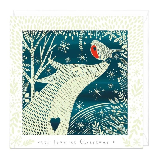 Whistlefish Card - With Love at Christmas Glow in the Dark Robin Card (DELIVERY TO EU ONLY)
