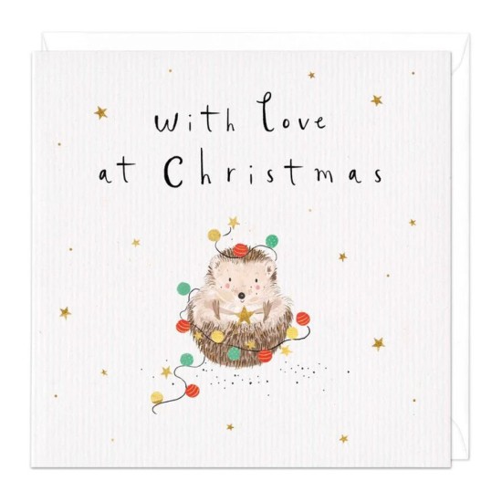 Whistlefish Card - With Love at Christmas Hedgehog Wrapped in Decorations Card (DELIVERY TO EU ONLY)
