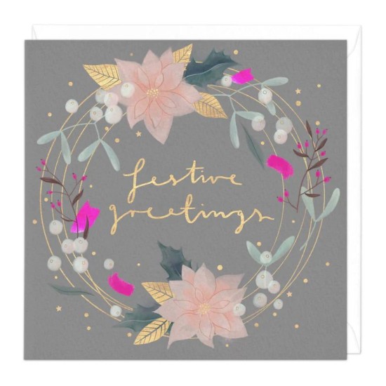 Whistlefish Card -Festive Greetings Wreath Card (DELIVERY TO EU ONLY)