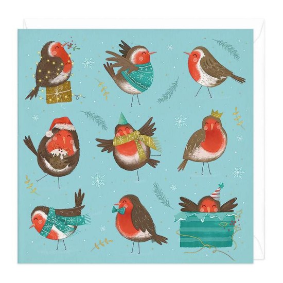Whistlefish Christmas Card - Playful Robins (DELIVERY TO EU ONLY)
