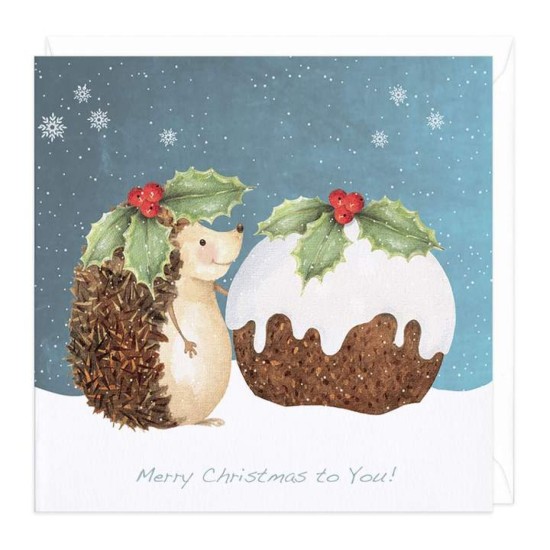 Whistlefish Christmas Card - Hedgehog with Pudding (DELIVERY TO EU ONLY)
