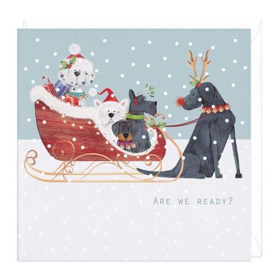 Whistlefish Christmas Card - Festive Dogs Sleigh (DELIVERY TO EU ONLY)