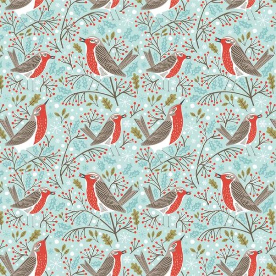 Whistlefish Christmas Sheet Wrap : Robins and Berries (DELIVERY TO EU ONLY)