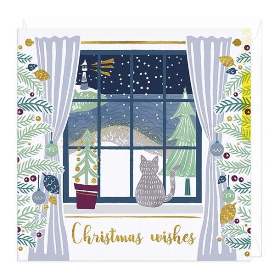 Whistlefish Christmas Card - Cat at the Window (DELIVERY TO EU ONLY)